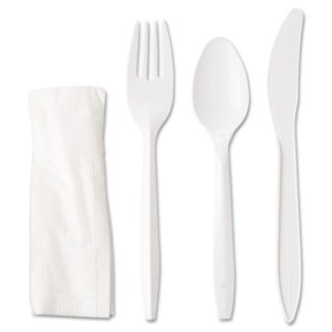 Medium Wrapped White Fork, Knife, & Teaspoon Cutlery Kit