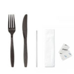 Medium Weight Polypropylene Black Fork & Knife Wrapped Kit
