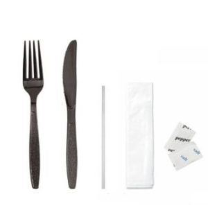 Medium Weight Polypropylene Black Fork & Knife Wrapped Kit